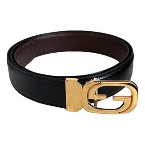 Gucci Black Leather Gold Belt